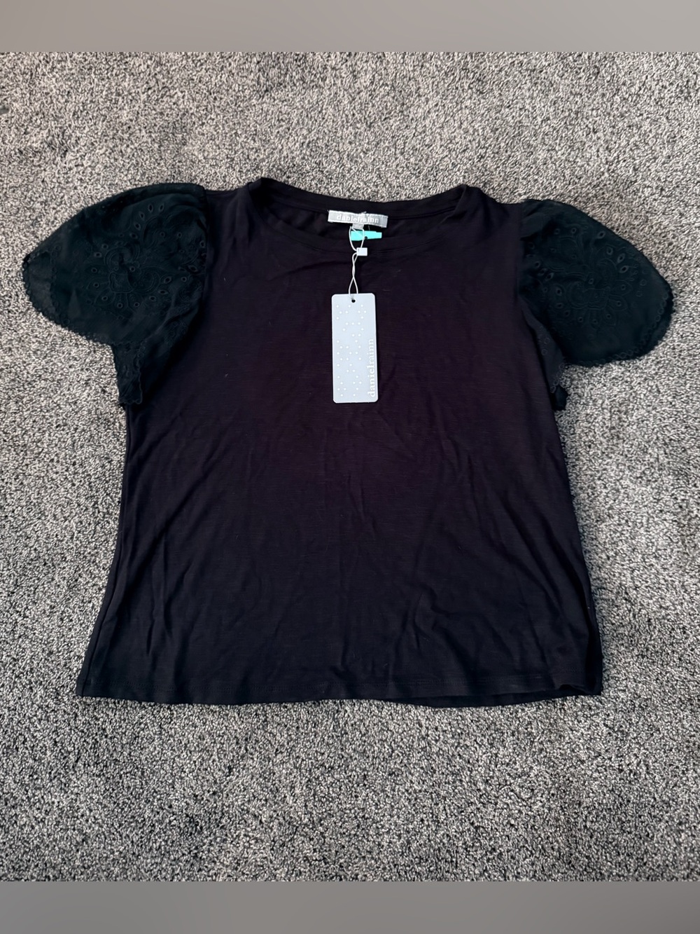 Daniel Rainn Black Eyelet Puff Sleeve Tee Top